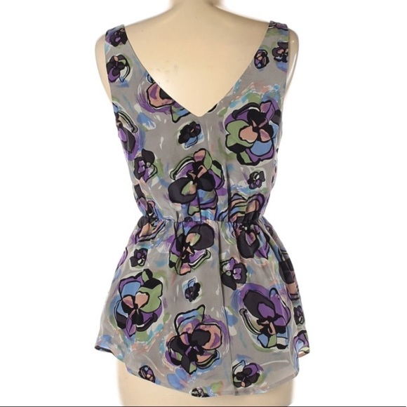 Rodeo Show silk sleeveless blouse top tank size 8 abstract floral ruffle career - Picture 2 of 4